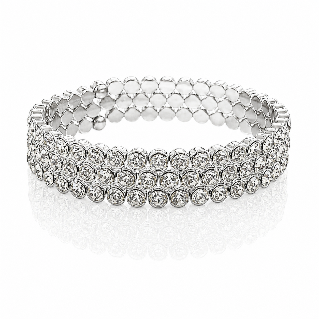 Wraparound Silver & Crystal Bangle