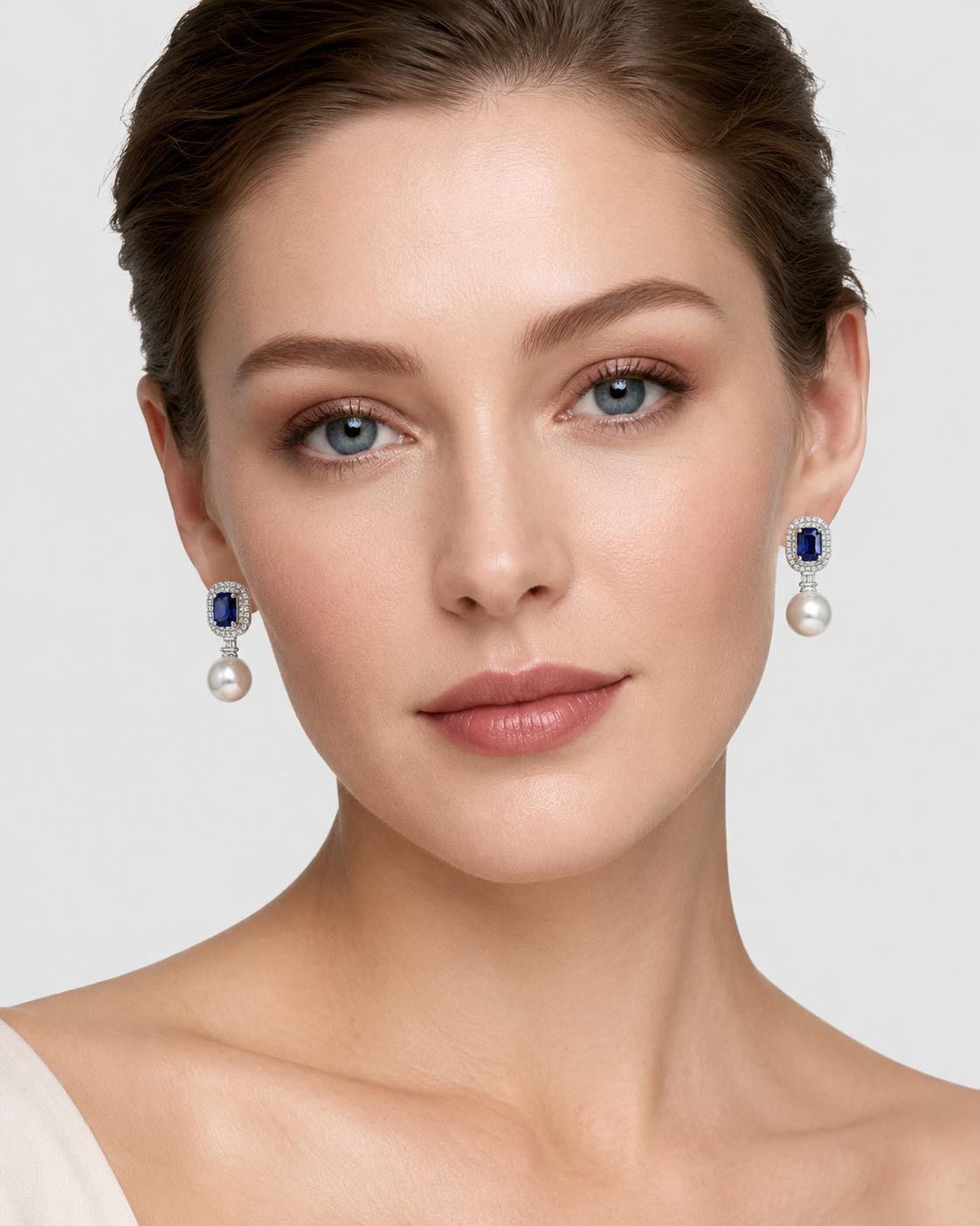 Pearl, Crystal & Montana Blue Drop Earrings