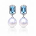 Aqua Crystal & Pearl Drop Earrings