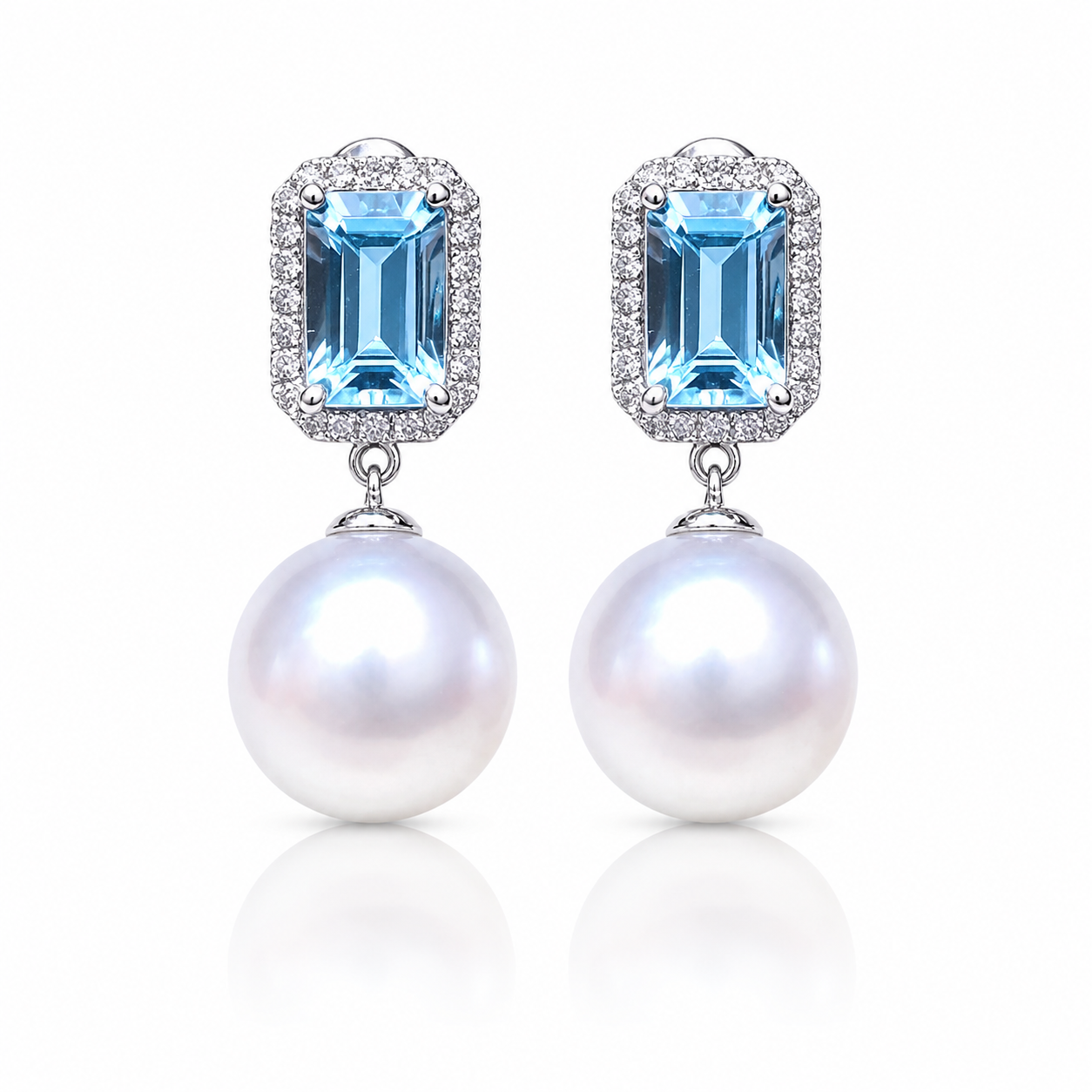 Aqua Crystal & Pearl Drop Earrings