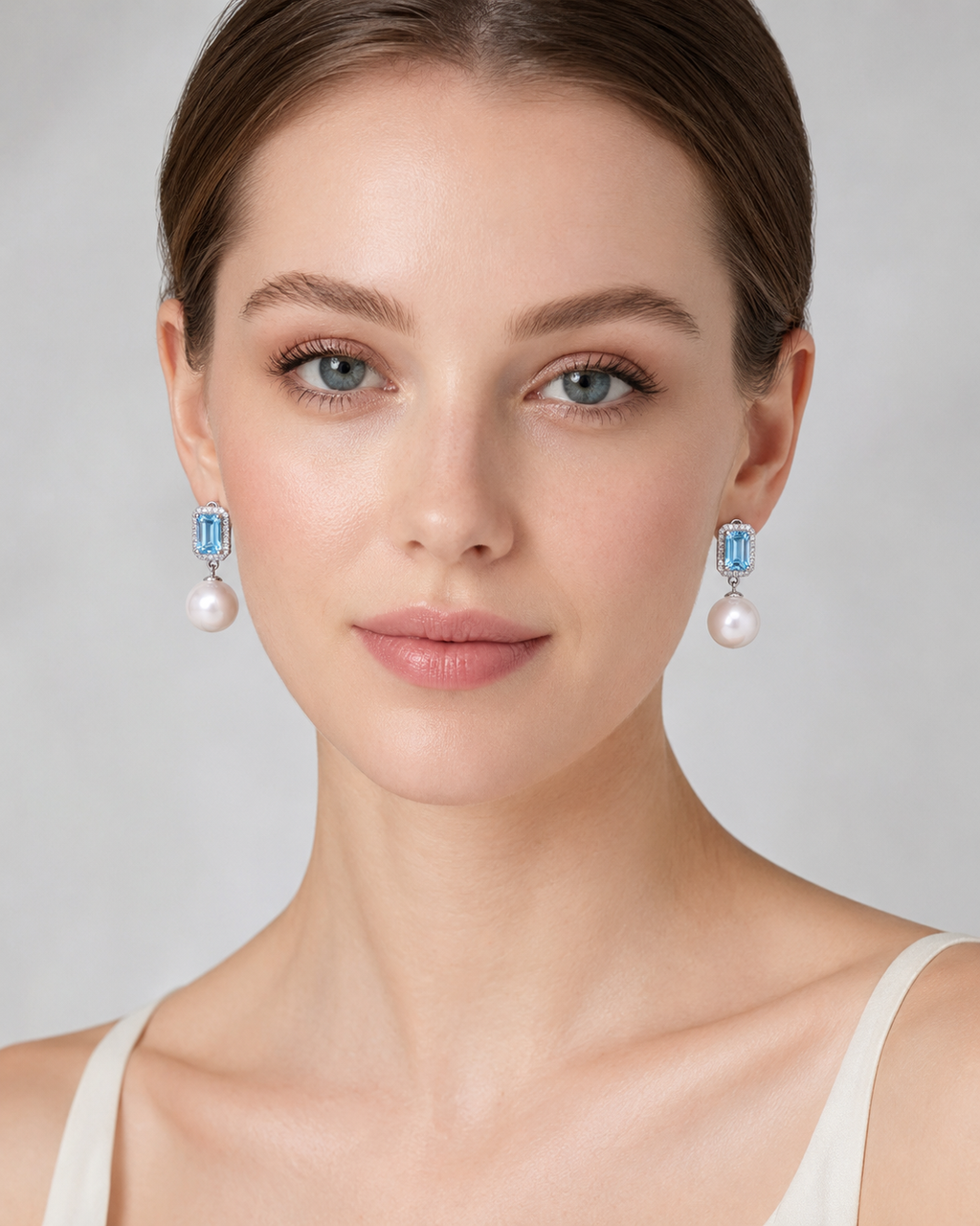 Aqua Crystal & Pearl Drop Earrings
