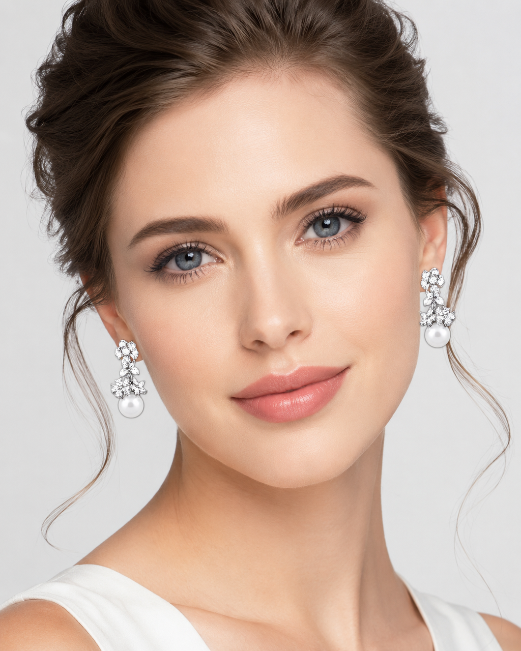 Crystal Flower & Pearl Drop Earrings