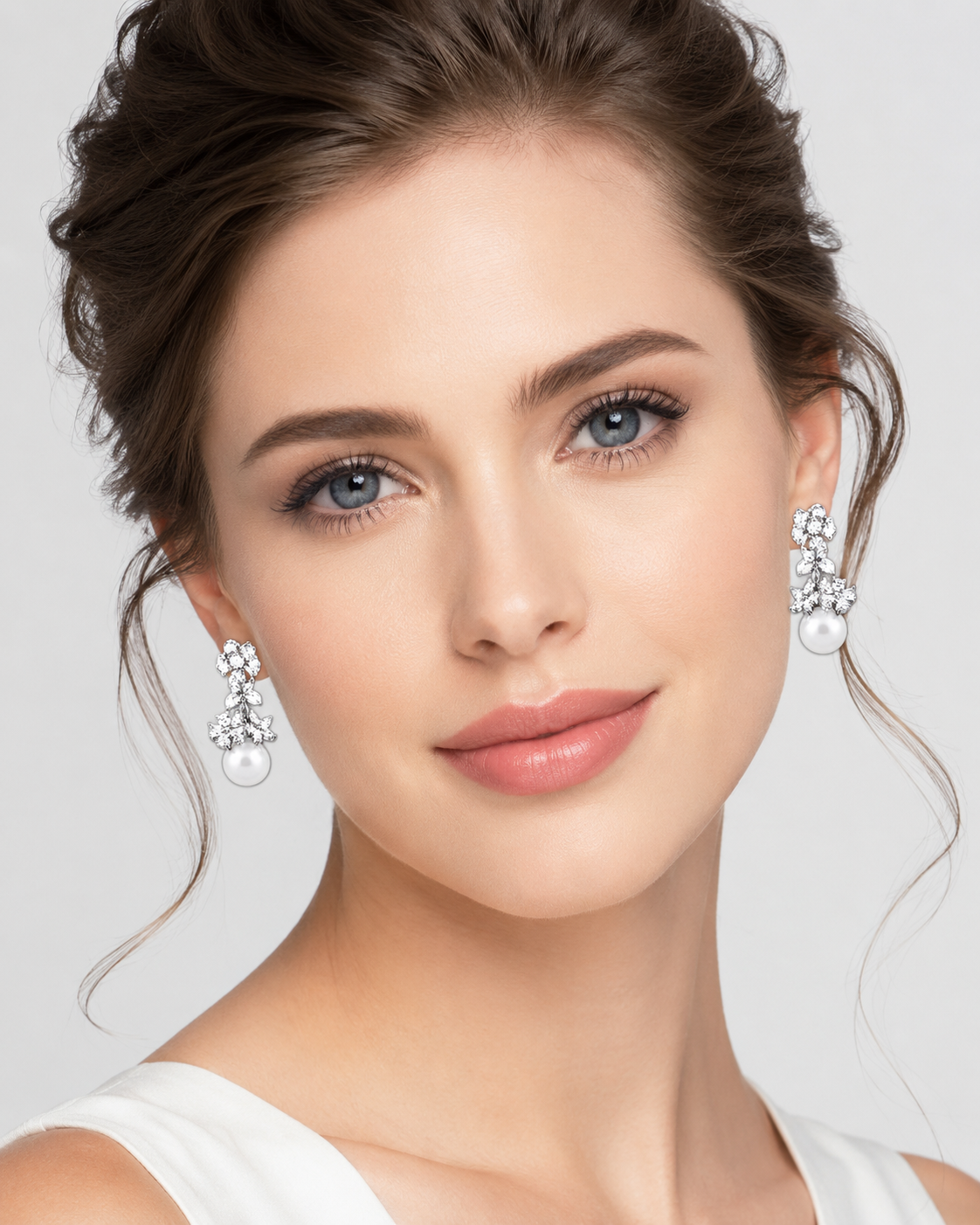 Crystal Flower & Pearl Drop Earrings