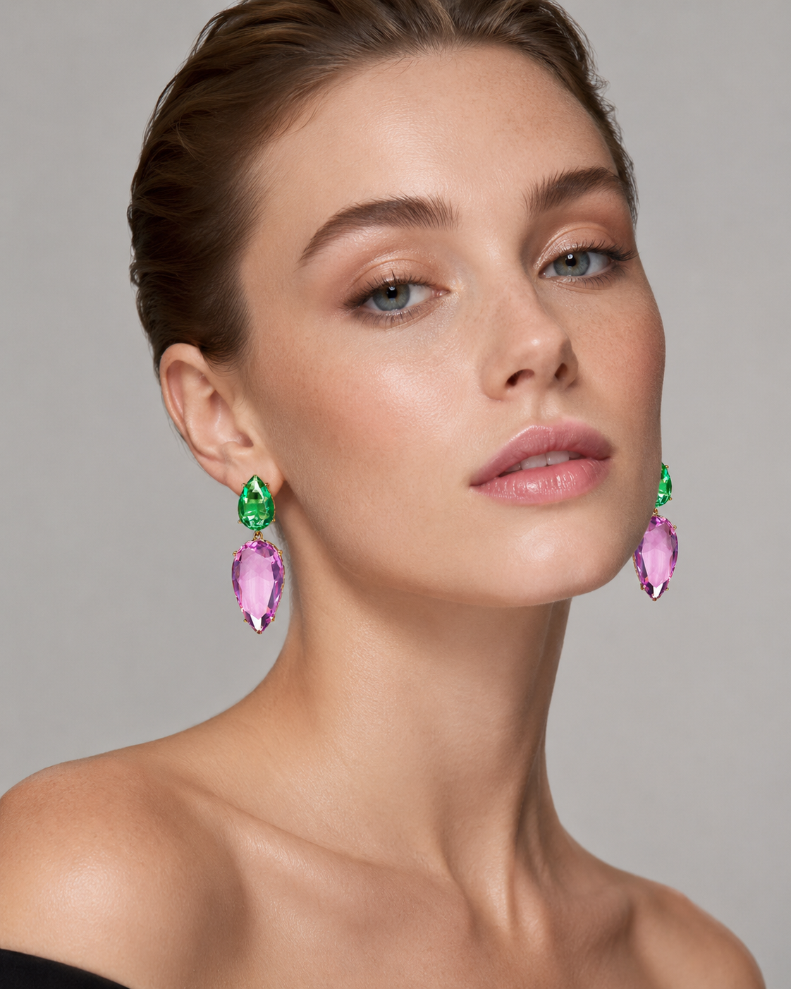 Lilac & Peridot Crystal Drop Earrings