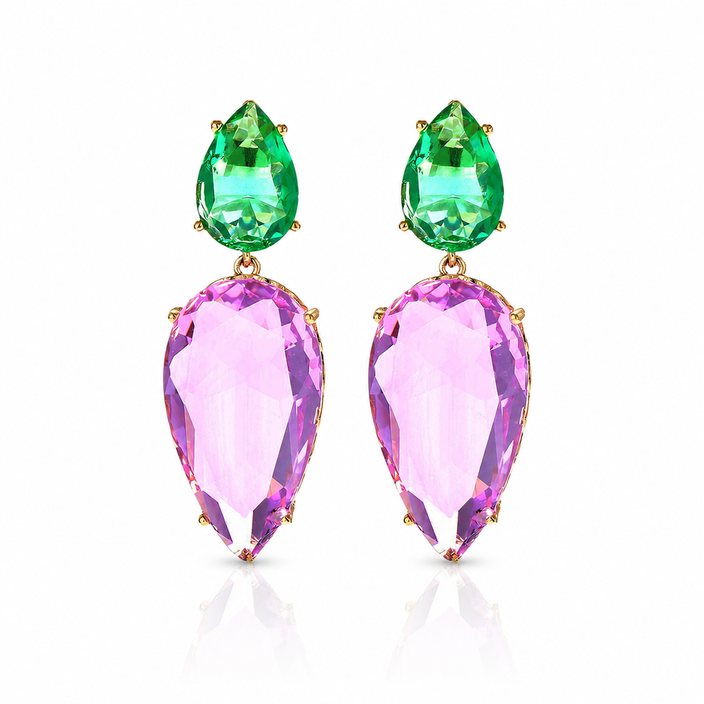 Lilac & Peridot Crystal Drop Earrings