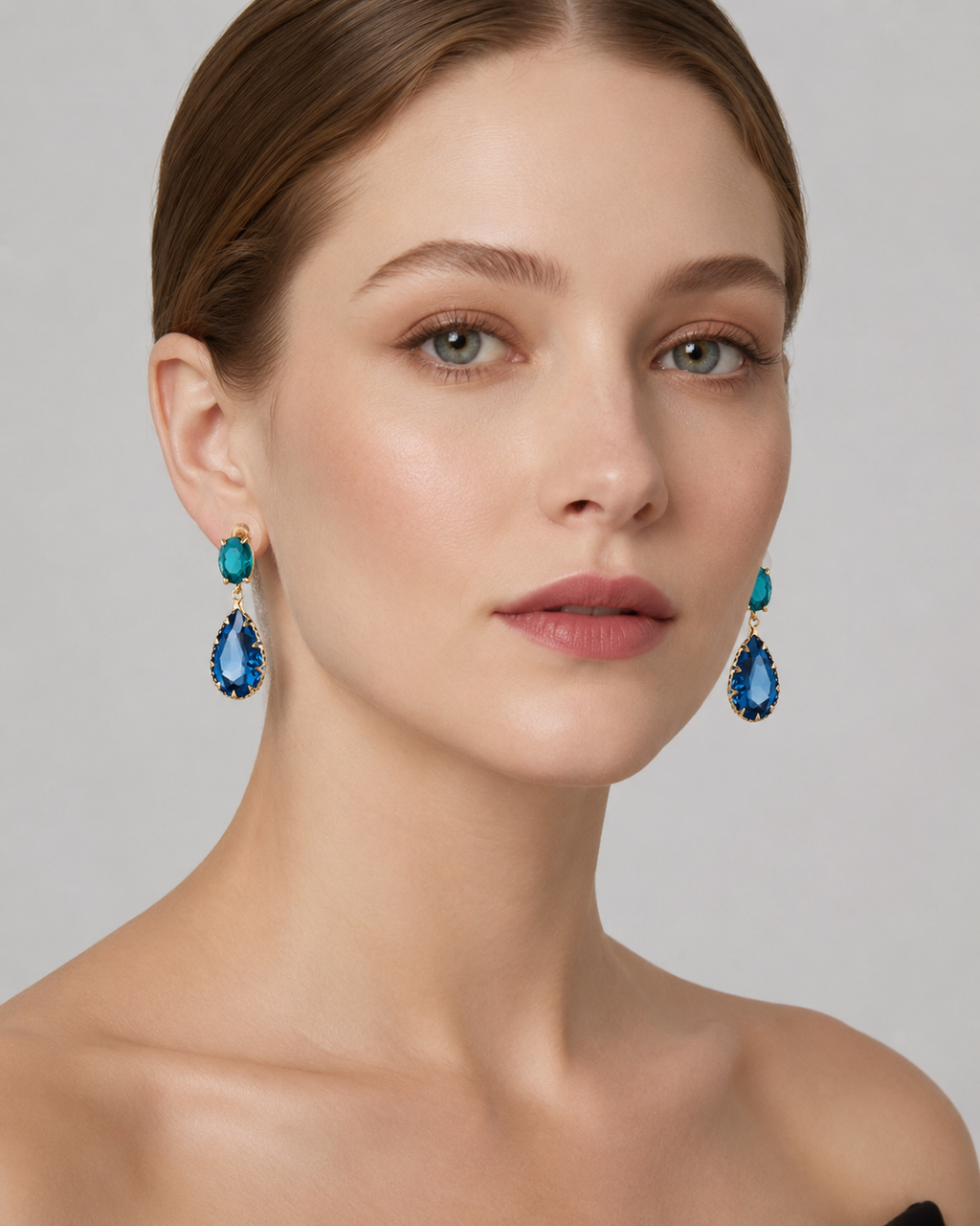 Blue Zircon & Sapphire Crystal Drop Earrings