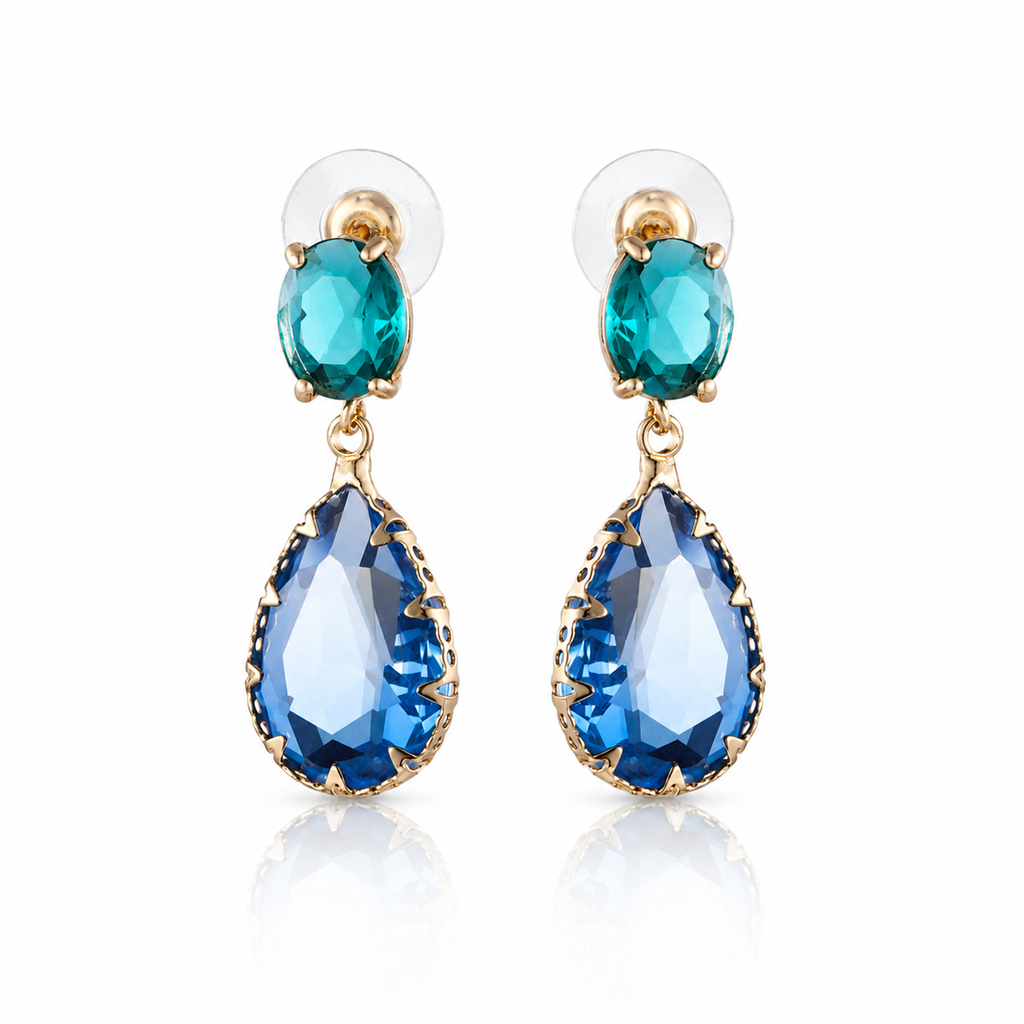 Blue Zircon & Sapphire Crystal Drop Earrings