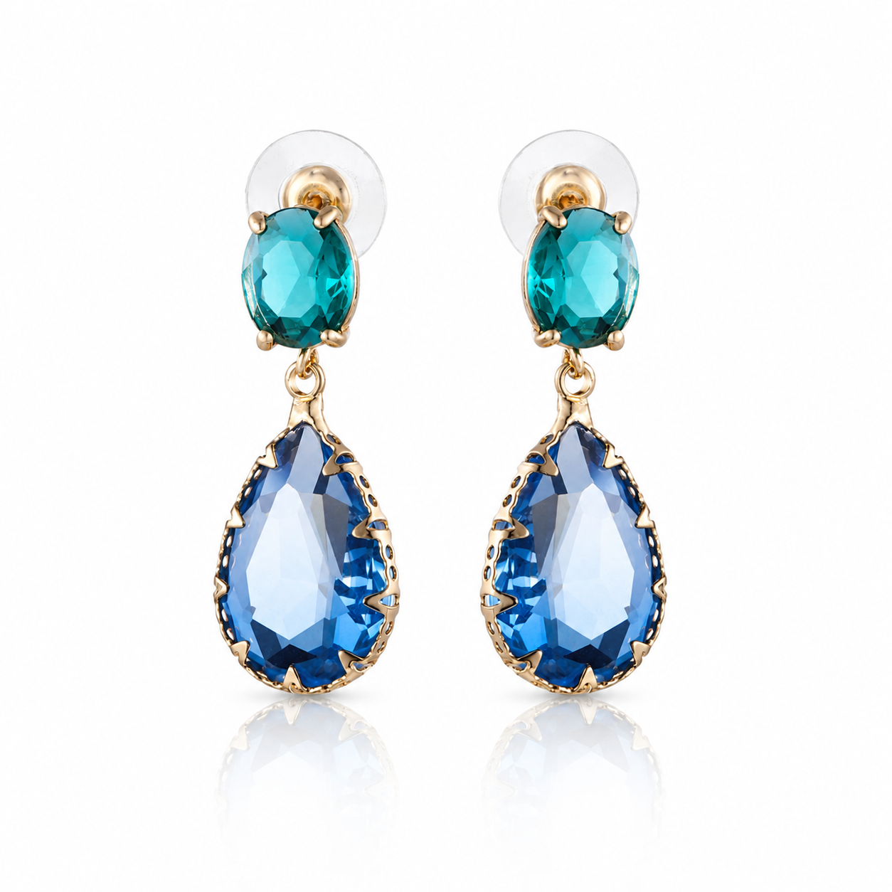Blue Zircon & Sapphire Crystal Drop Earrings
