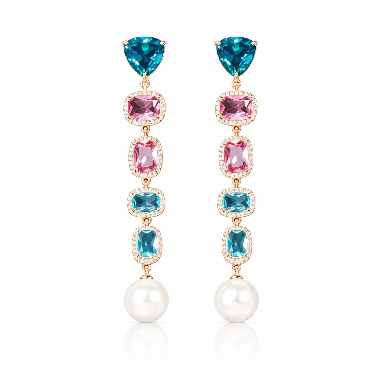 Multi-Crystal & Pearl Chandelier Drop Earrings