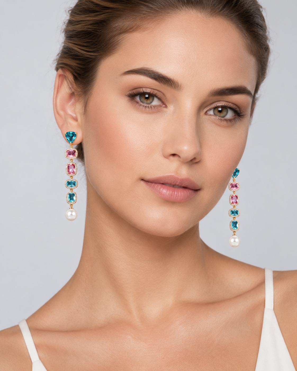 Multi-Crystal & Pearl Chandelier Drop Earrings