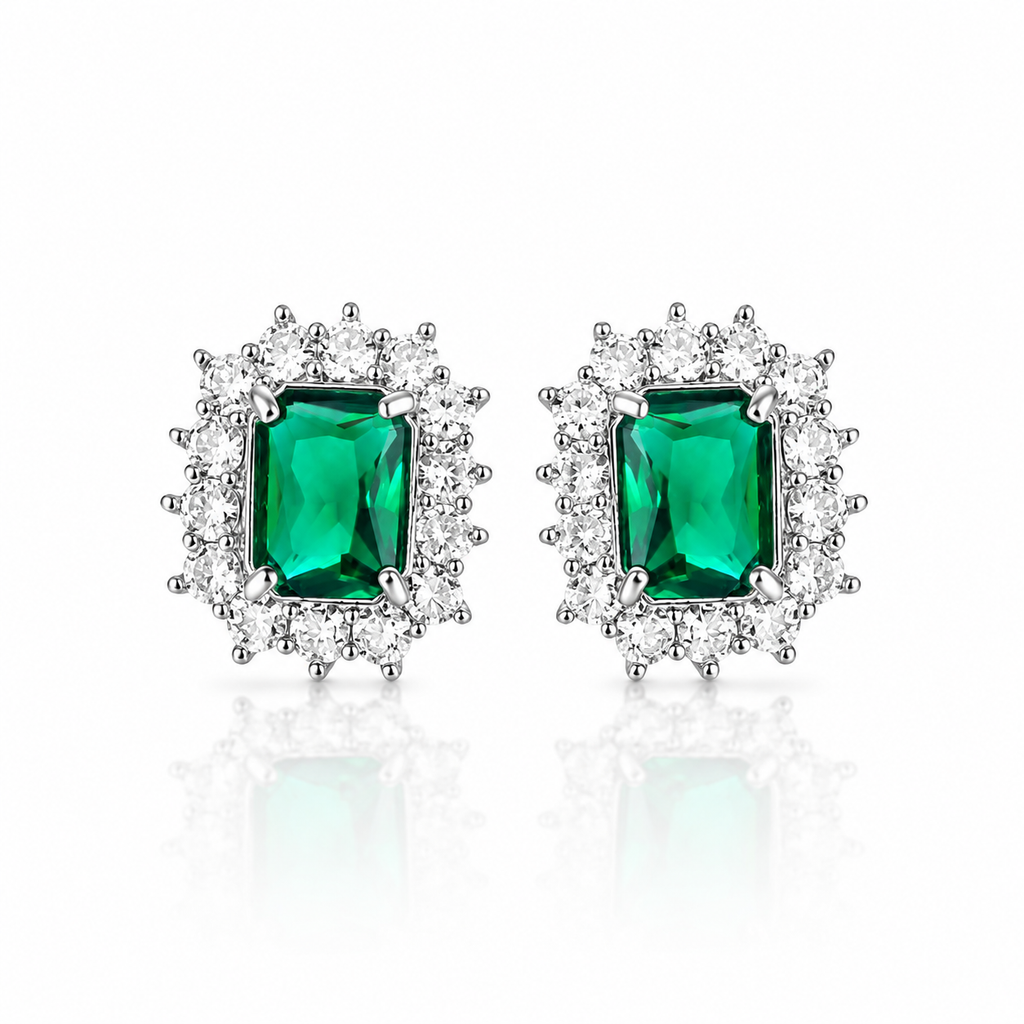 Emerald & Crystal Stud Earrings