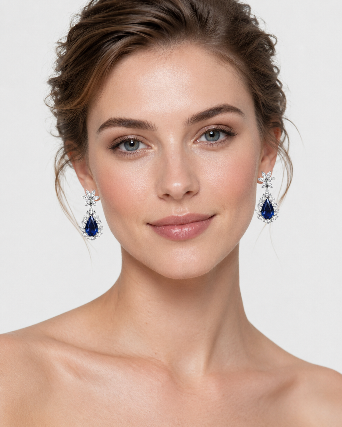 Clear & Montana Blue Teardrop Crystal Earrings