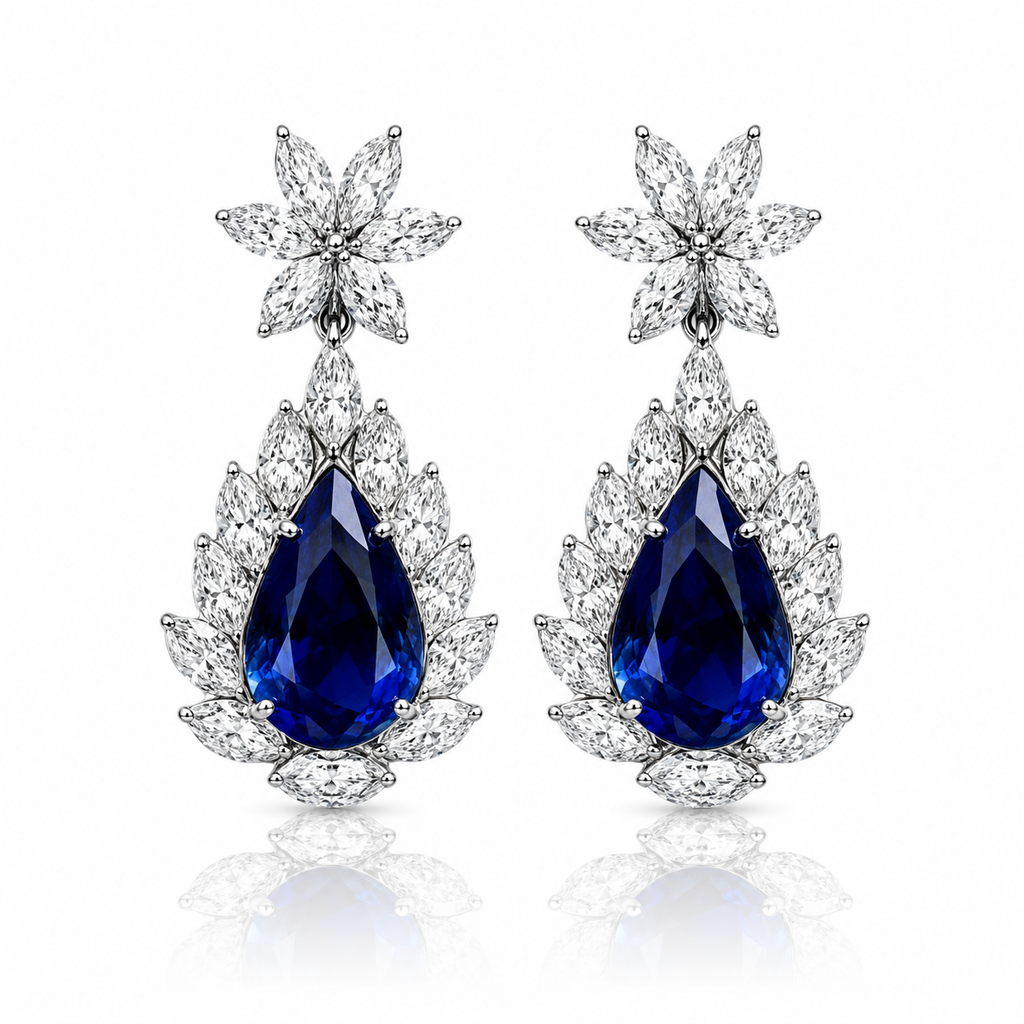 Clear & Montana Blue Teardrop Crystal Earrings