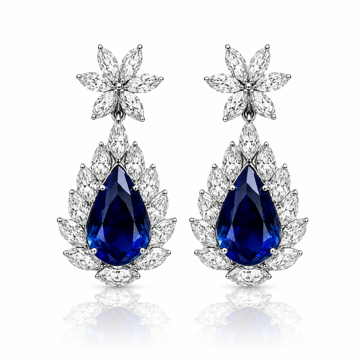 Clear & Montana Blue Teardrop Crystal Earrings