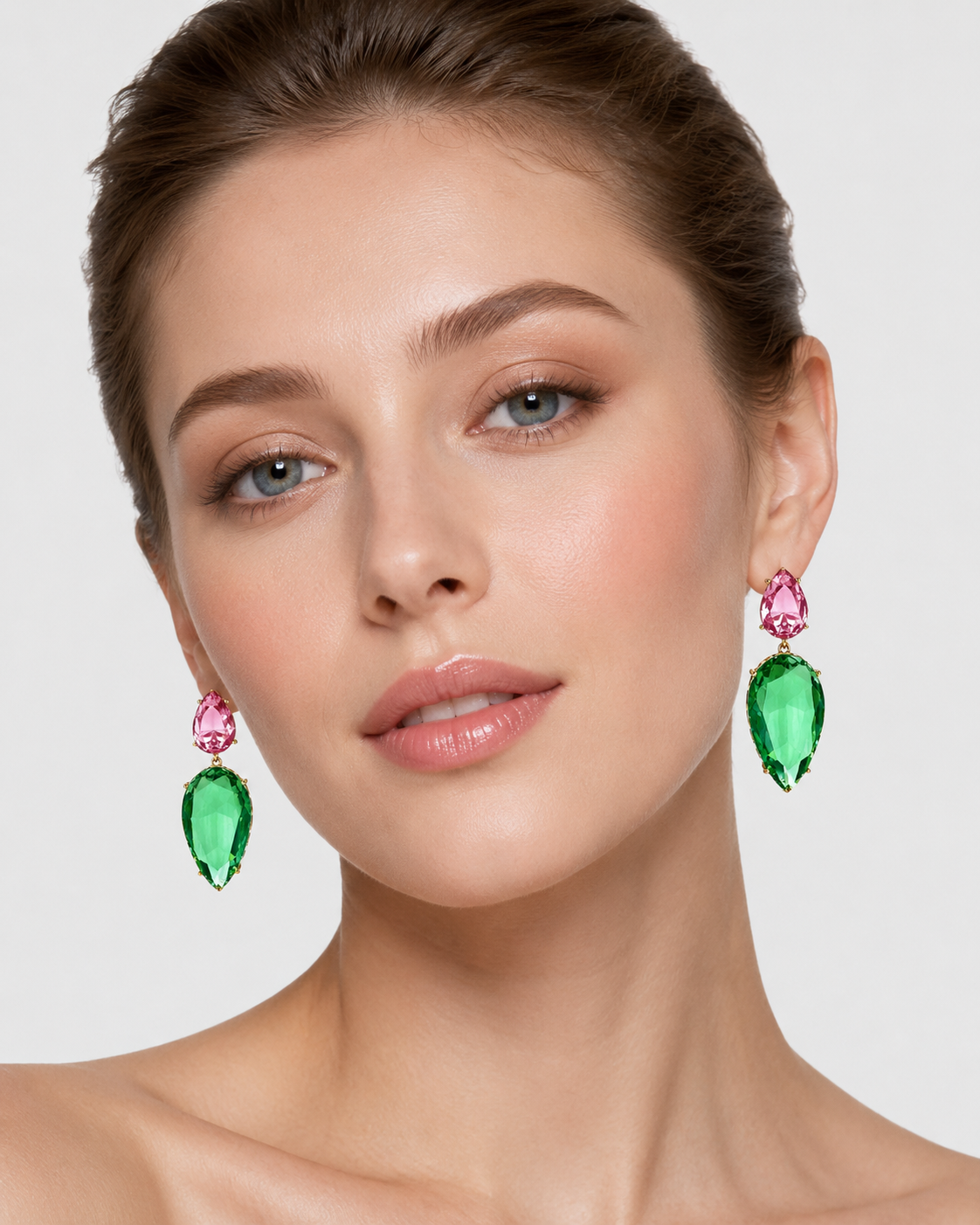 Green & Pink Crystal Drop Earrings