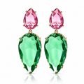 Green & Pink Crystal Drop Earrings