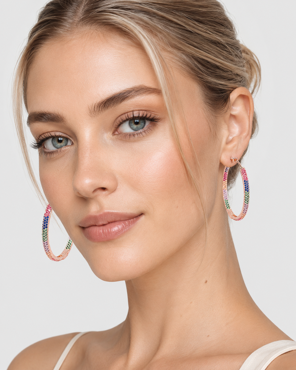Multi-Coloured Crystal Hoop Earrings