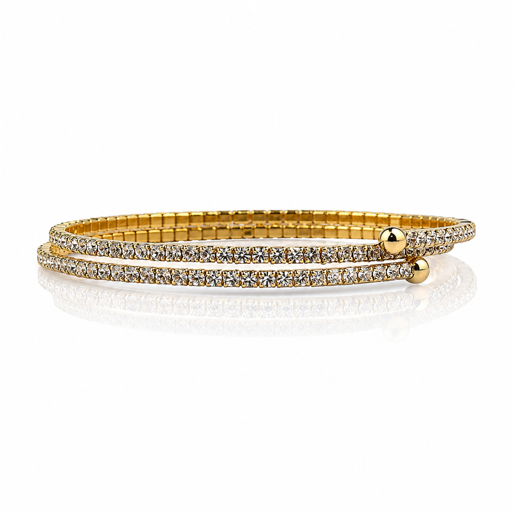 Wraparound Crystal & Gold Bangle