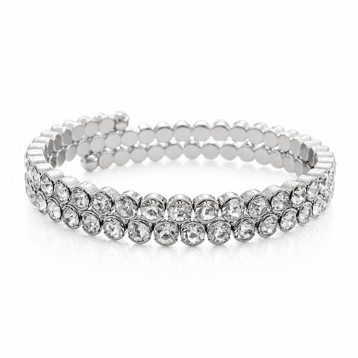 Wraparound Silver & Crystal Bangle