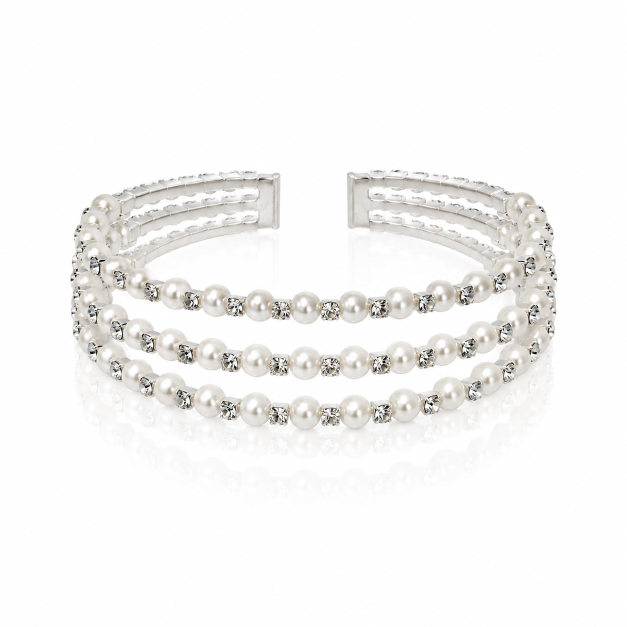 Pearl & Crystal Silver Cuff Bangle