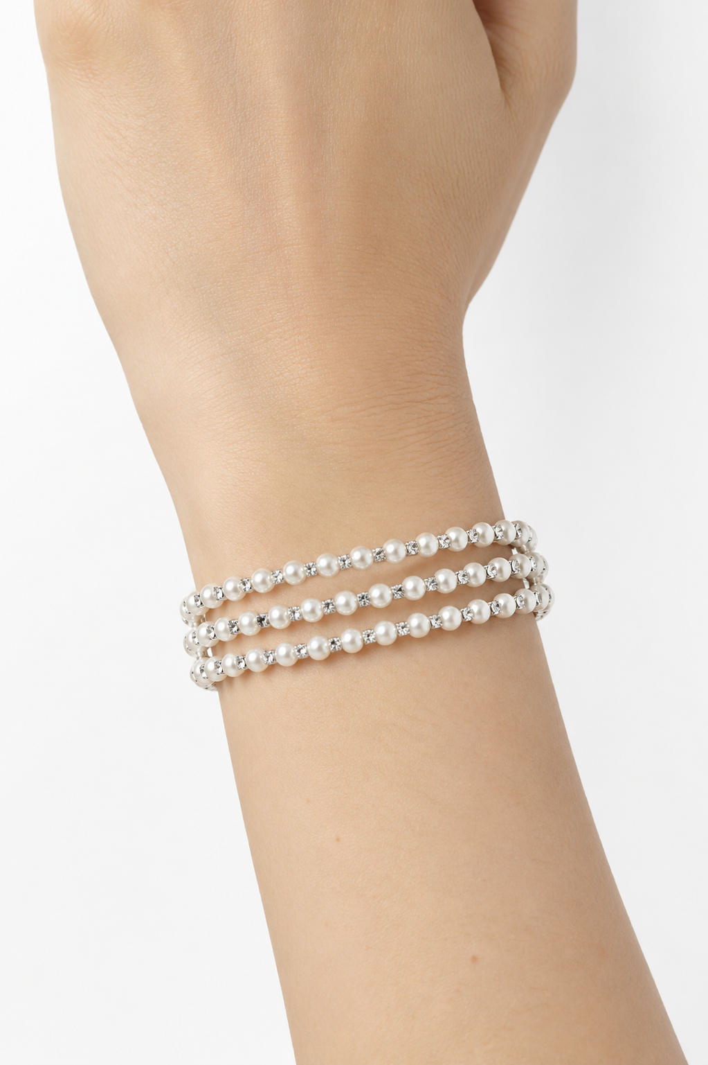 Pearl & Crystal Silver Cuff Bangle