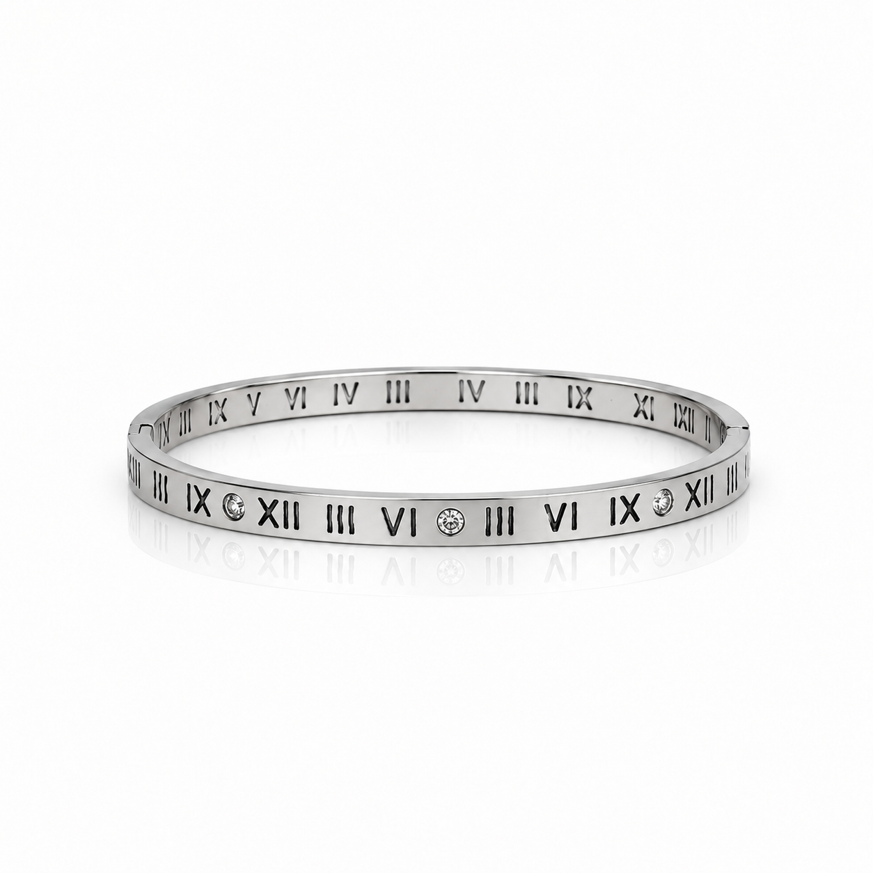 Roman Numeral Silver & Crystal Bangle