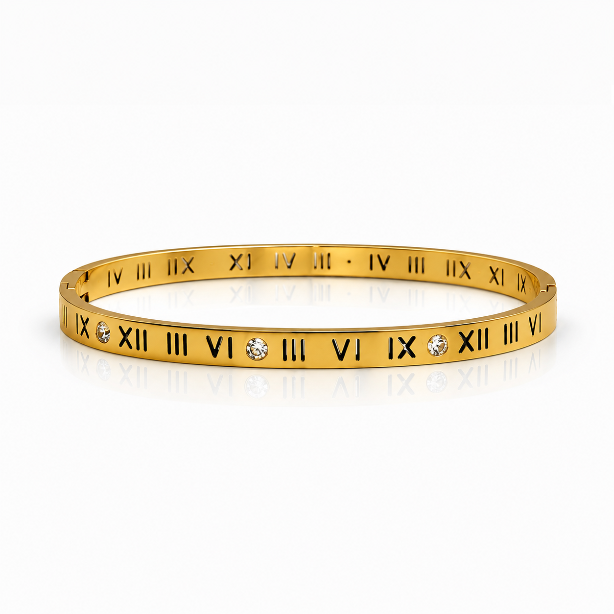 Roman Numeral Gold & Crystal Bangle