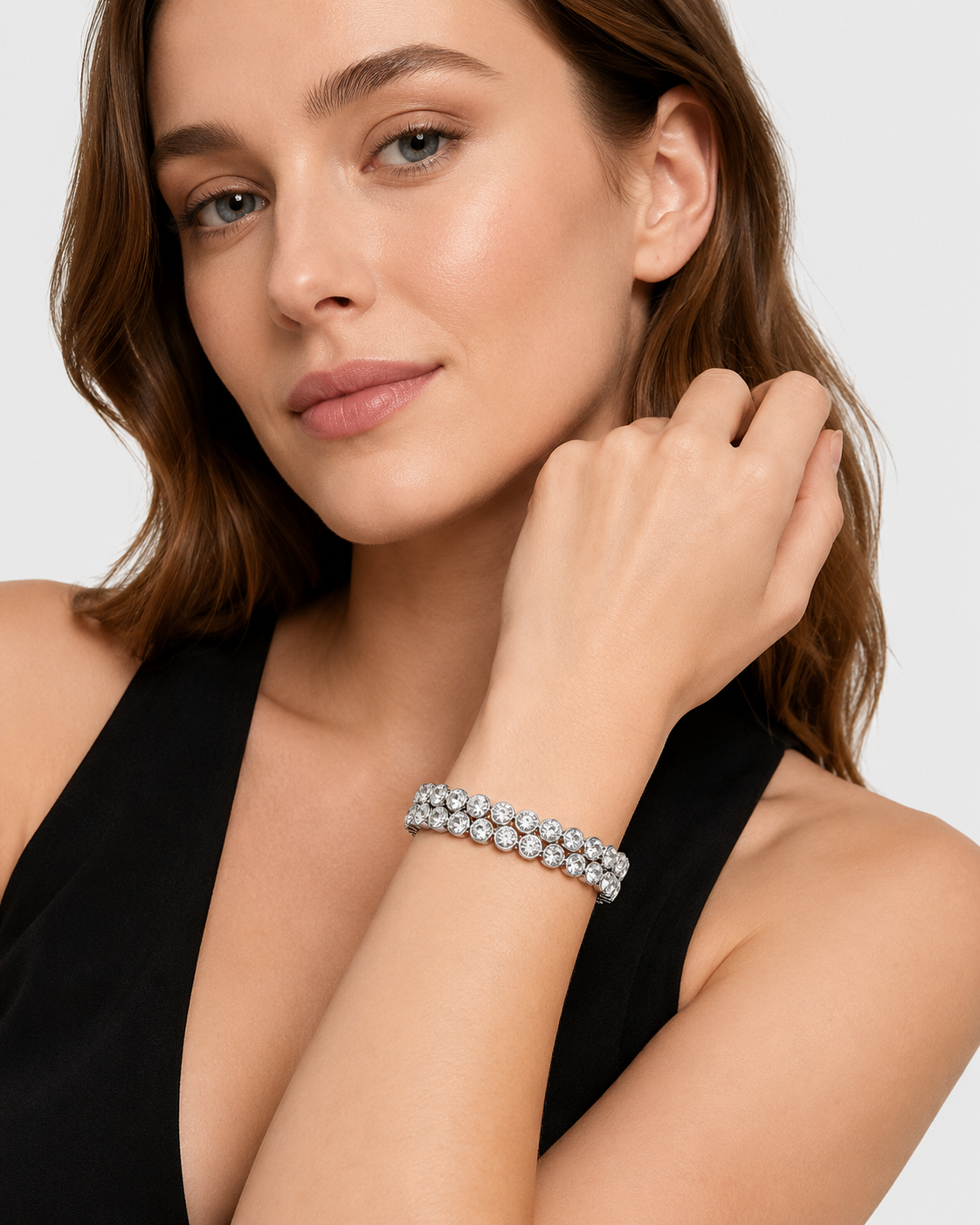 Wraparound Silver & Crystal Bangle