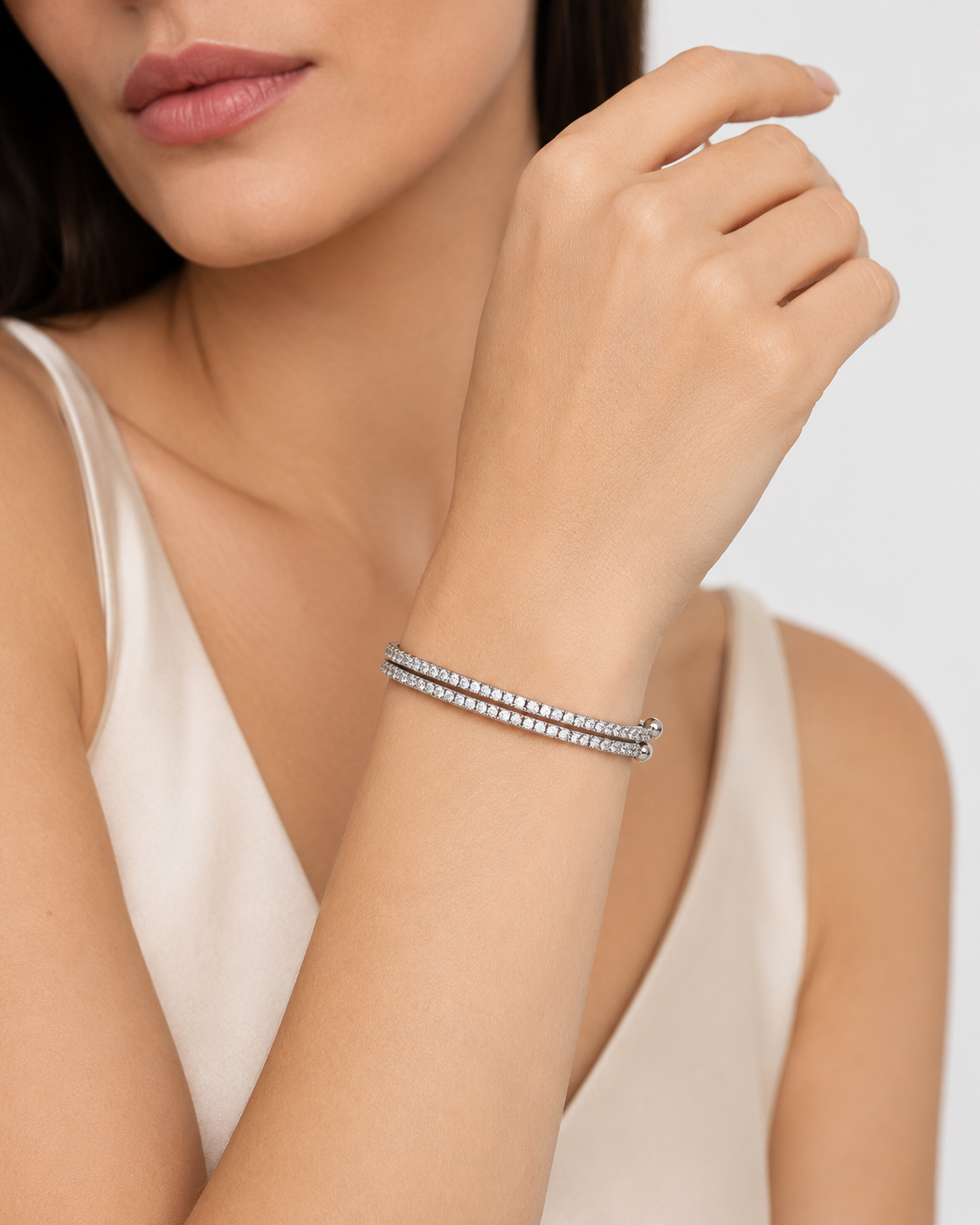Wraparound Crystal & Silver Bangle