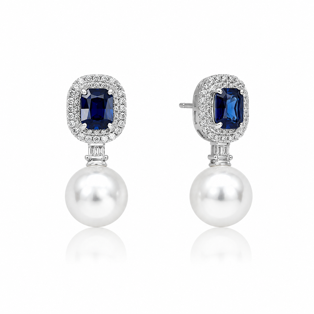 Pearl, Crystal & Montana Blue Drop Earrings